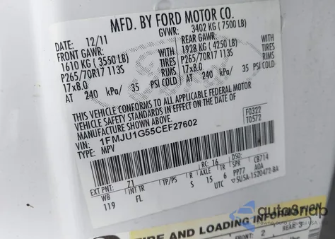 2012 Ford Expedition Xl from USA, damaged, VIN 1FMJU1G55CEF27602